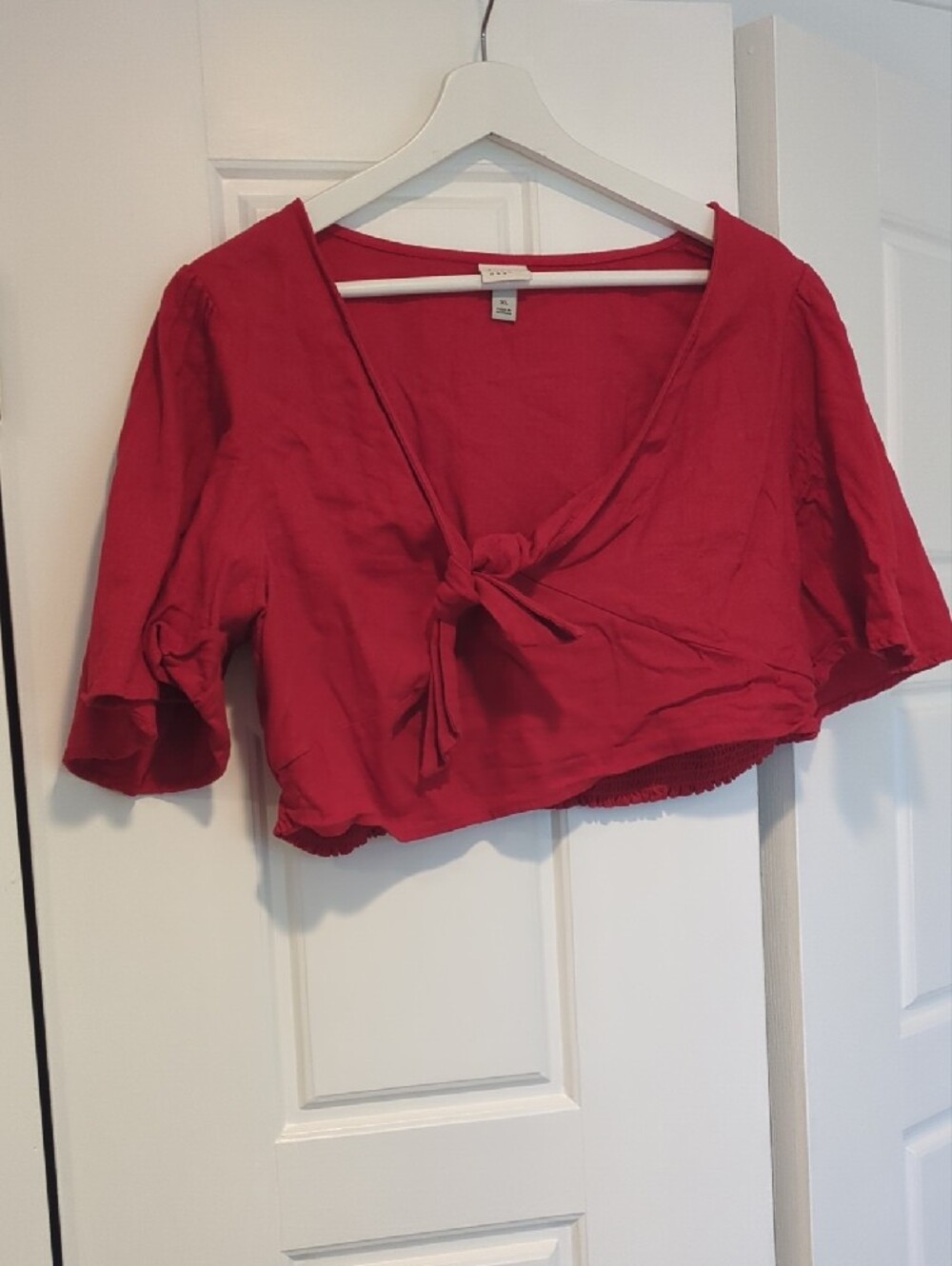 SHIRT ONLY - a new day Linen Red Two-Piece Jumpsuit with Tie Front - Picture 4 of 7